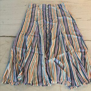 Anthropologie Maeve Freya Midi Skirt Button Front Striped Multicolor Size 6